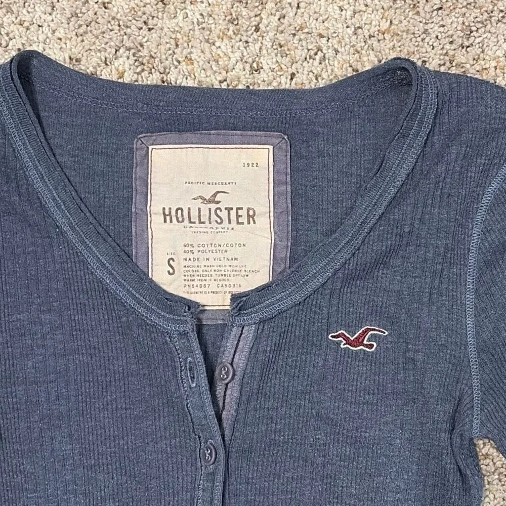 2 Hollister Blue Green Y2K Henley Tops Small - Picture 7 of 10